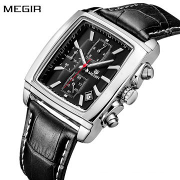 MEGIR 2028 High quality men quartz wristwatch custom logo analog water resistant unique genuine leather watches for men